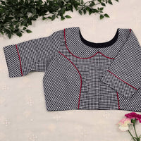 Monochrome Gingham Peter Pan Collar Readymade Blouse | Godhuli