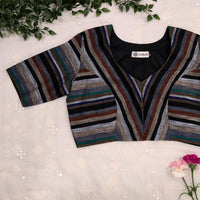 Multicolored Black slub Readymade Blouse with Stripes | Godhuli