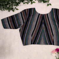 Multicolored Black slub Readymade Blouse with Stripes | Godhuli