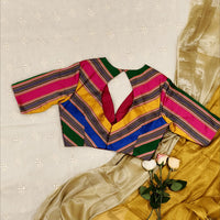 Multicolored Gaji Stripes Readymade Blouse With Empire line Pattern | Godhuli
