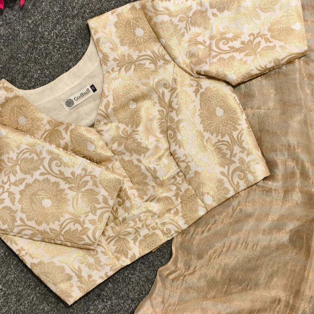 Off White Big Motif Brocade Readymade Blouses | Godhuli