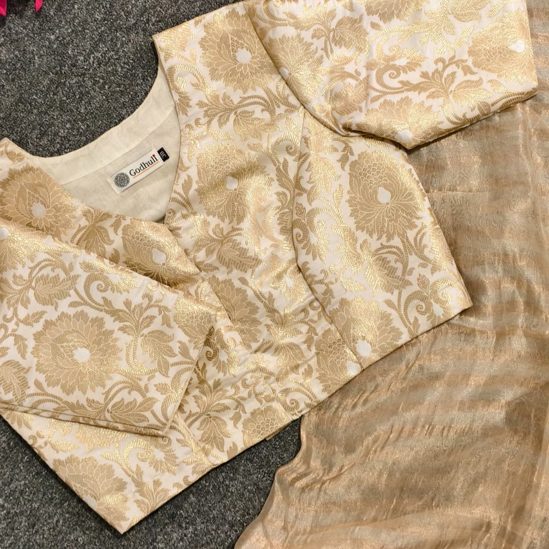Off White Big Motif Brocade Readymade Blouses | Godhuli