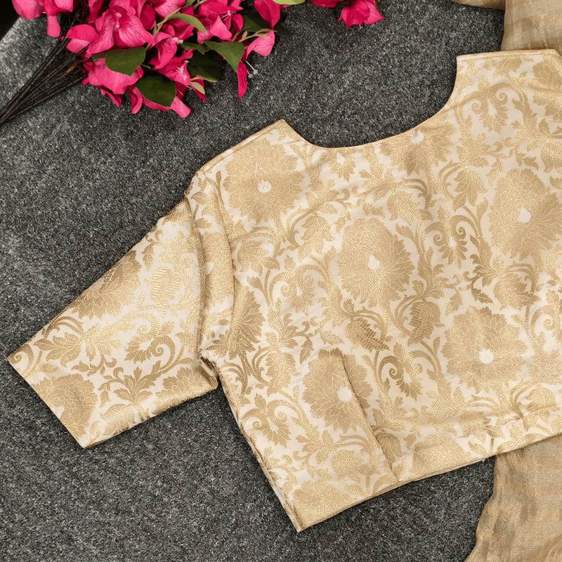 Off White Big Motif Brocade Readymade Blouses | Godhuli