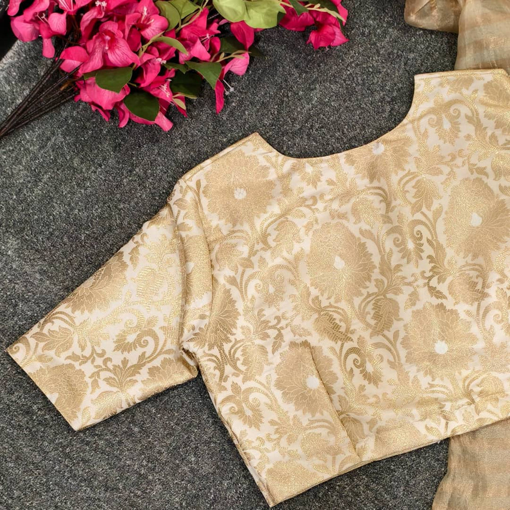 Off White Big Motif Brocade Readymade Blouses | Godhuli