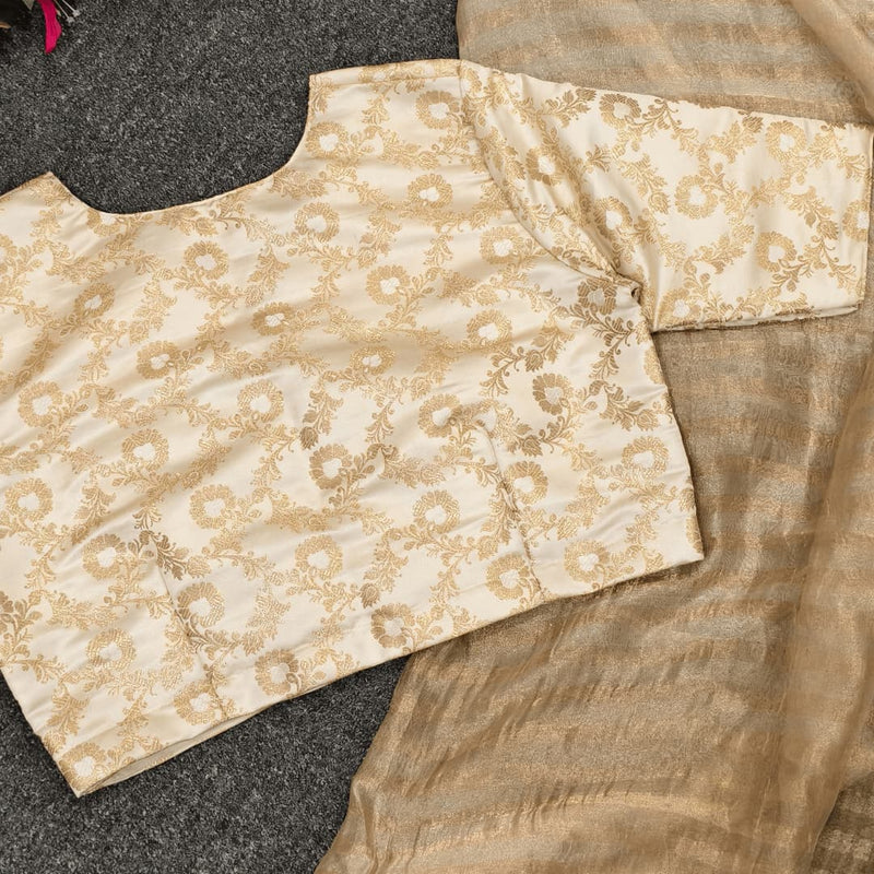 Off White Jaal Banarasi Brocade Readymade Blouse | Godhuli