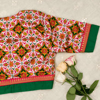 Patola Print White Gaji Silk Readymade Blouse | Godhuli