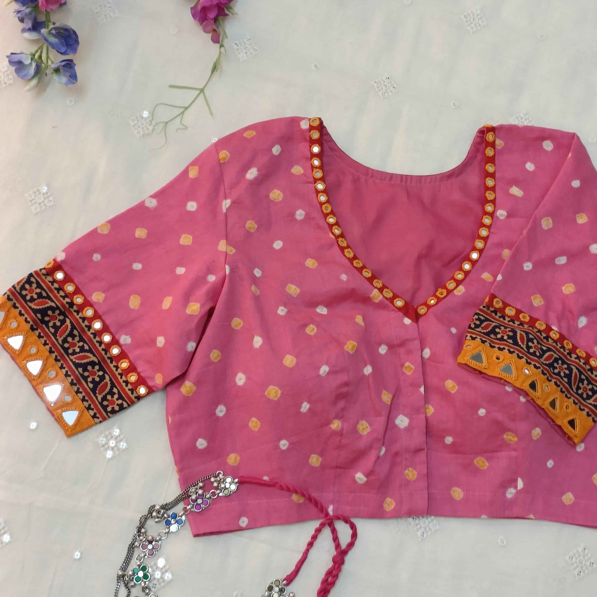 Pink Bandhani Readymade Blouse | Godhuli