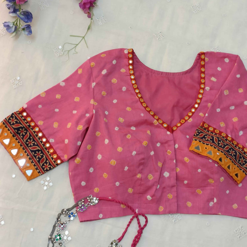 Pink Bandhani Readymade Blouse | Godhuli