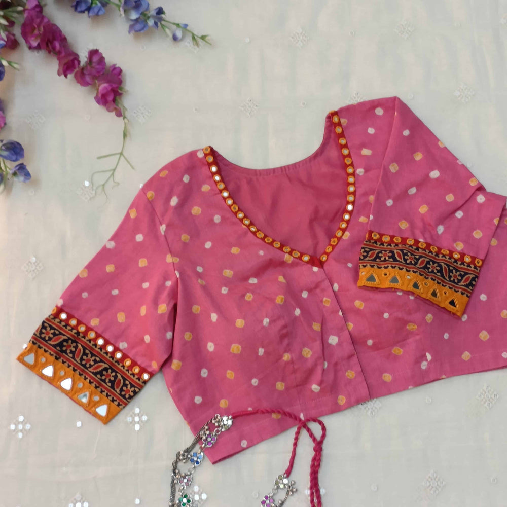 Pink Bandhani Readymade Blouse | Godhuli