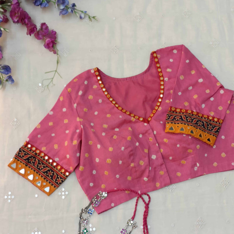 Pink Bandhani Readymade Blouse | Godhuli