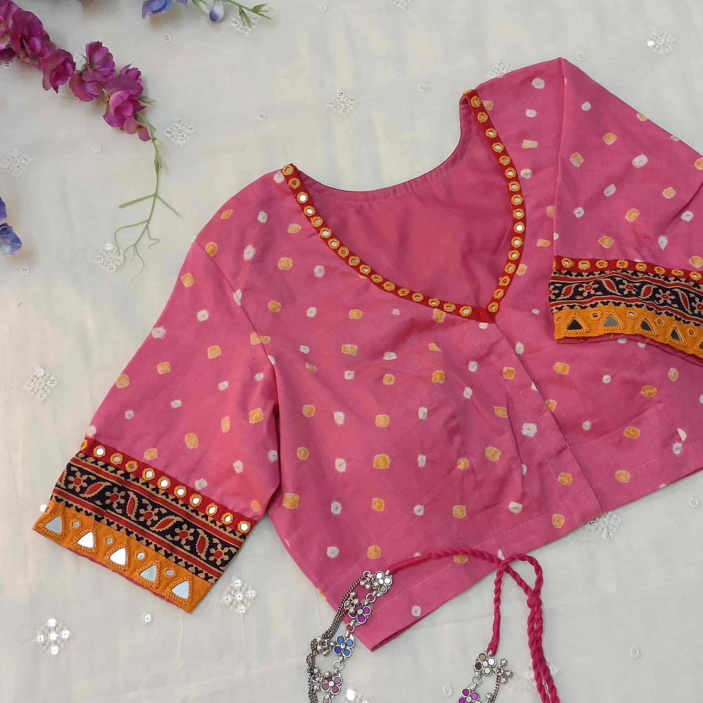 Pink Bandhani Readymade Blouse | Godhuli