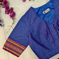 Purplish blue Narayanpet Border Readymade Blouse | Godhuli