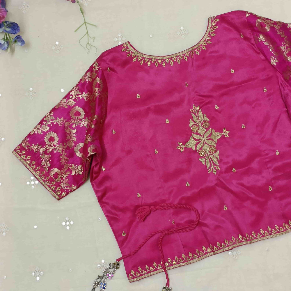 Rani Gaji Silk Aari Jaal Work Readymade Blouse | Godhuli