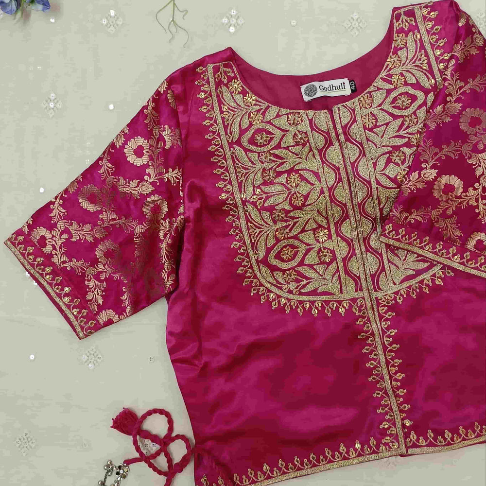 Rani Gaji Silk Aari Jaal Work Readymade Blouse | Godhuli