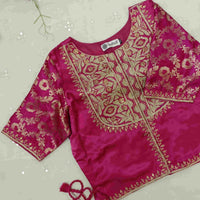 Rani Gaji Silk Aari Jaal Work Readymade Blouse | Godhuli