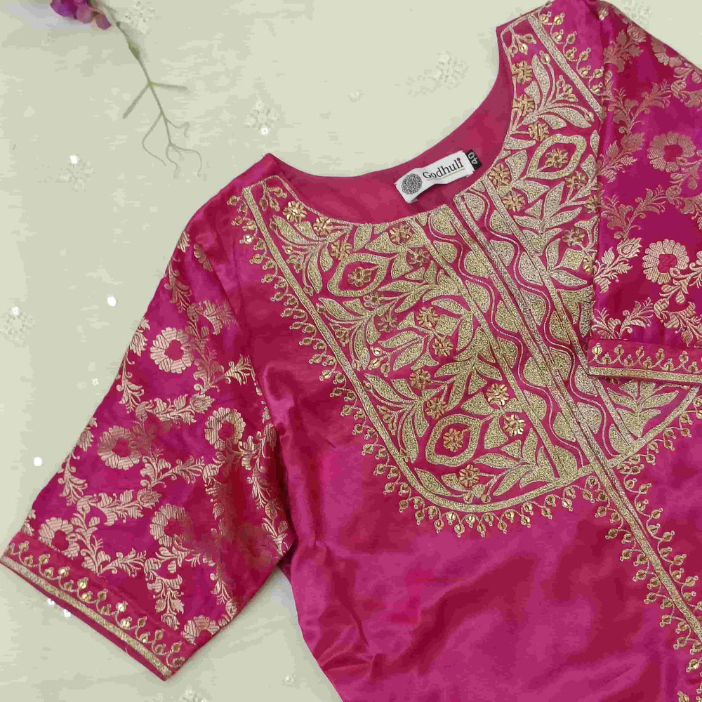 Rani Gaji Silk Aari Jaal Work Readymade Blouse | Godhuli
