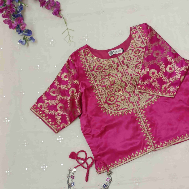 Rani Gaji Silk Aari Jaal Work Readymade Blouse | Godhuli