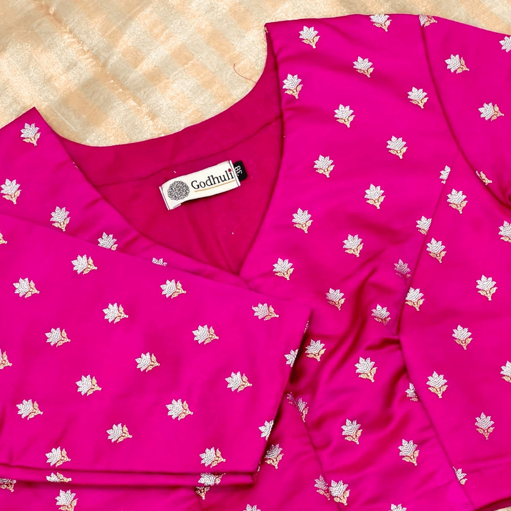 Rani Zari Floral Motif Satin Silk Brocade Readymade Blouse | Godhuli