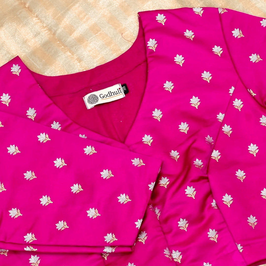 Rani Zari Floral Motif Satin Silk Brocade Readymade Blouse | Godhuli