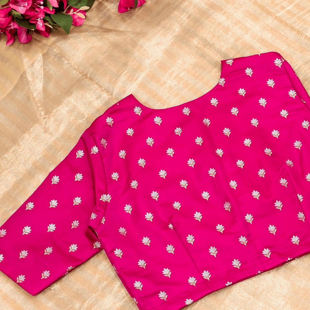 Rani Zari Floral Motif Satin Silk Brocade Readymade Blouse | Godhuli