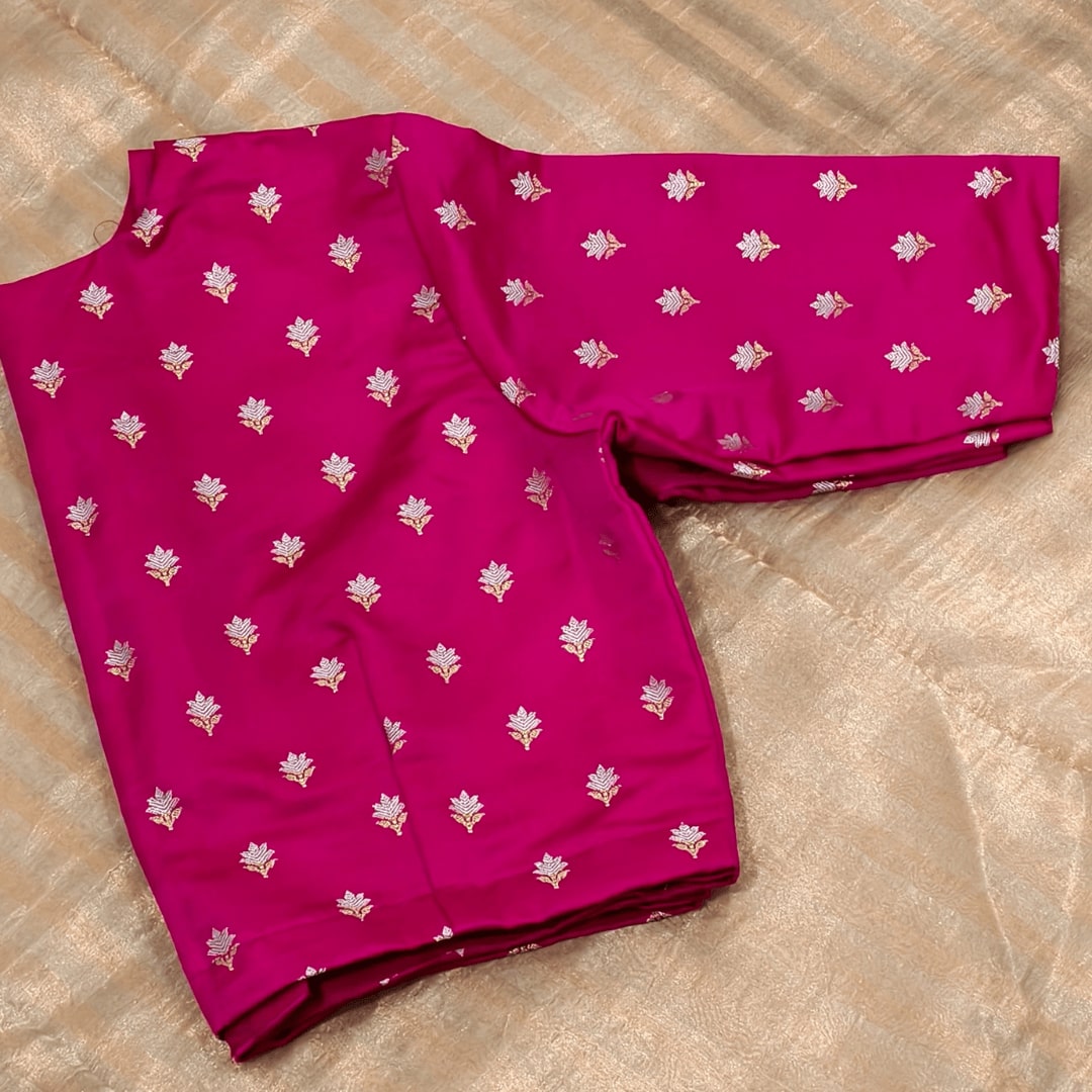 Rani Zari Floral Motif Satin Silk Brocade Readymade Blouse | Godhuli