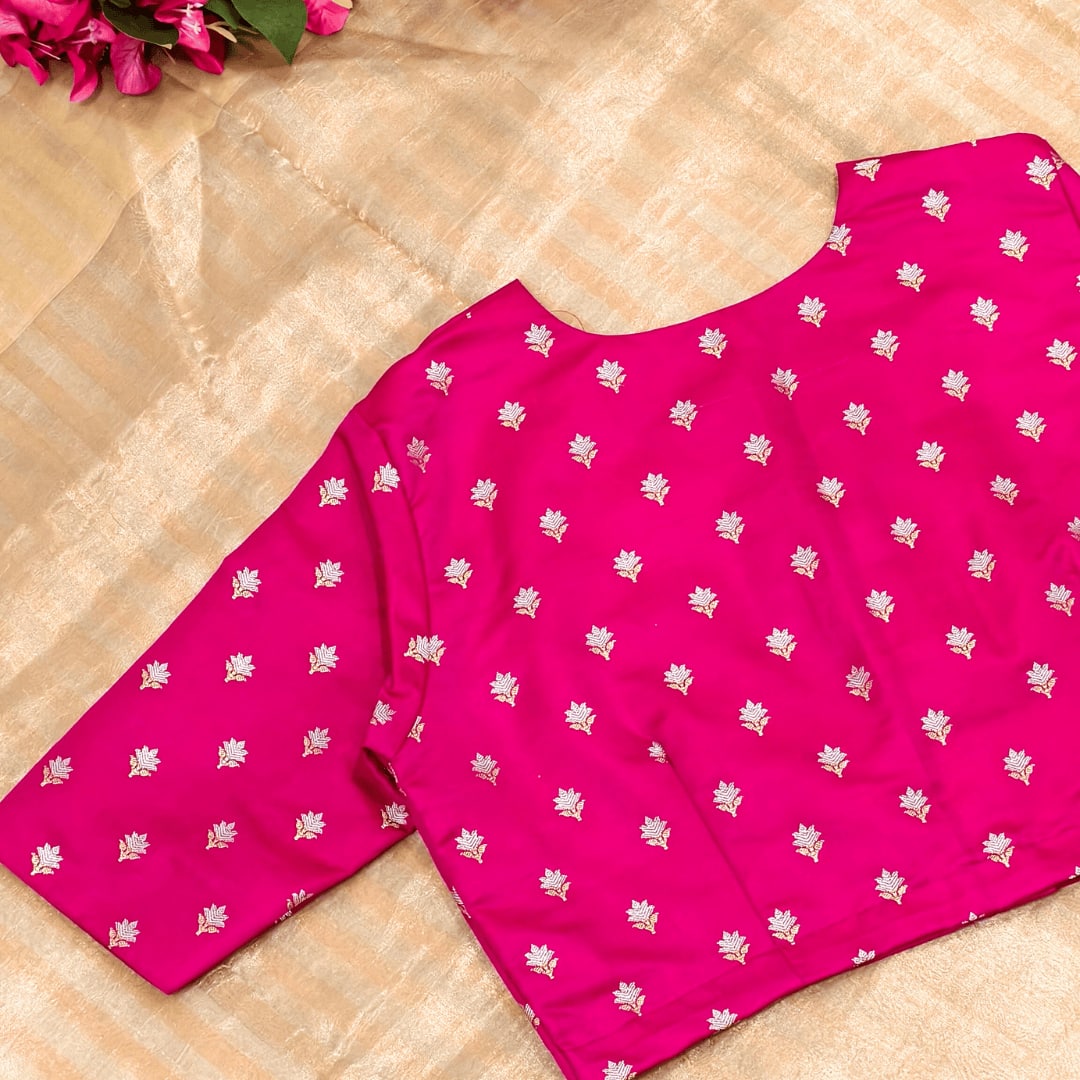 Rani Zari Floral Motif Satin Silk Brocade Readymade Blouse | Godhuli