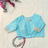 Turquoise Blue Cut Work Embroidered Readymade Blouse | Godhuli