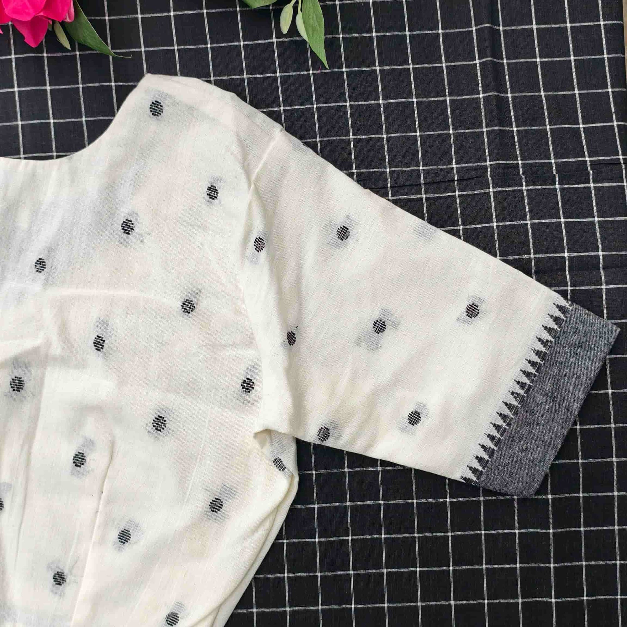 Off White Jacquard Dot Readymade Blouse | Godhuli