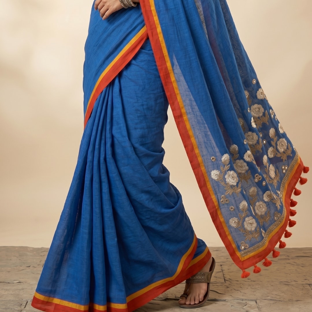 Buy Ink Blue Saree with Dori Work | Godhuli