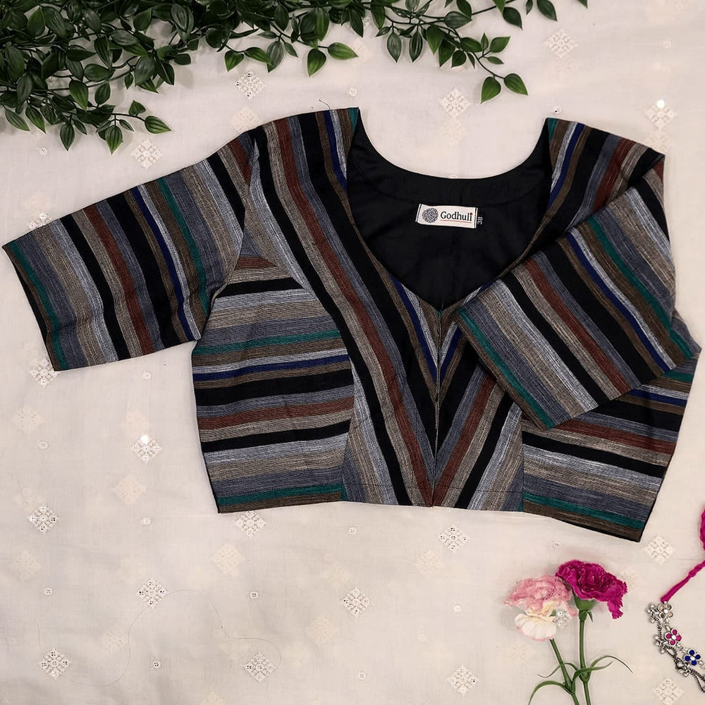 Navy Stripes Readymade Blouse | Godhuli