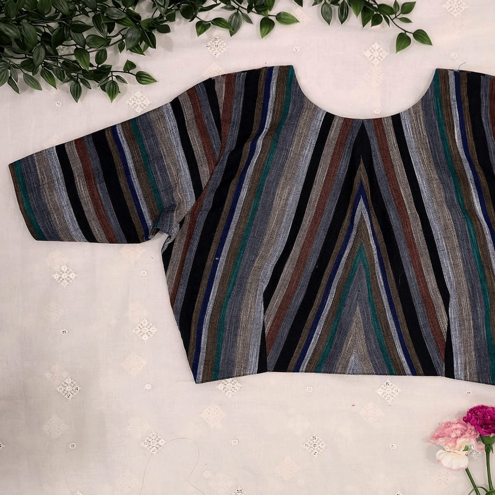 Navy Stripes Readymade Blouse | Godhuli