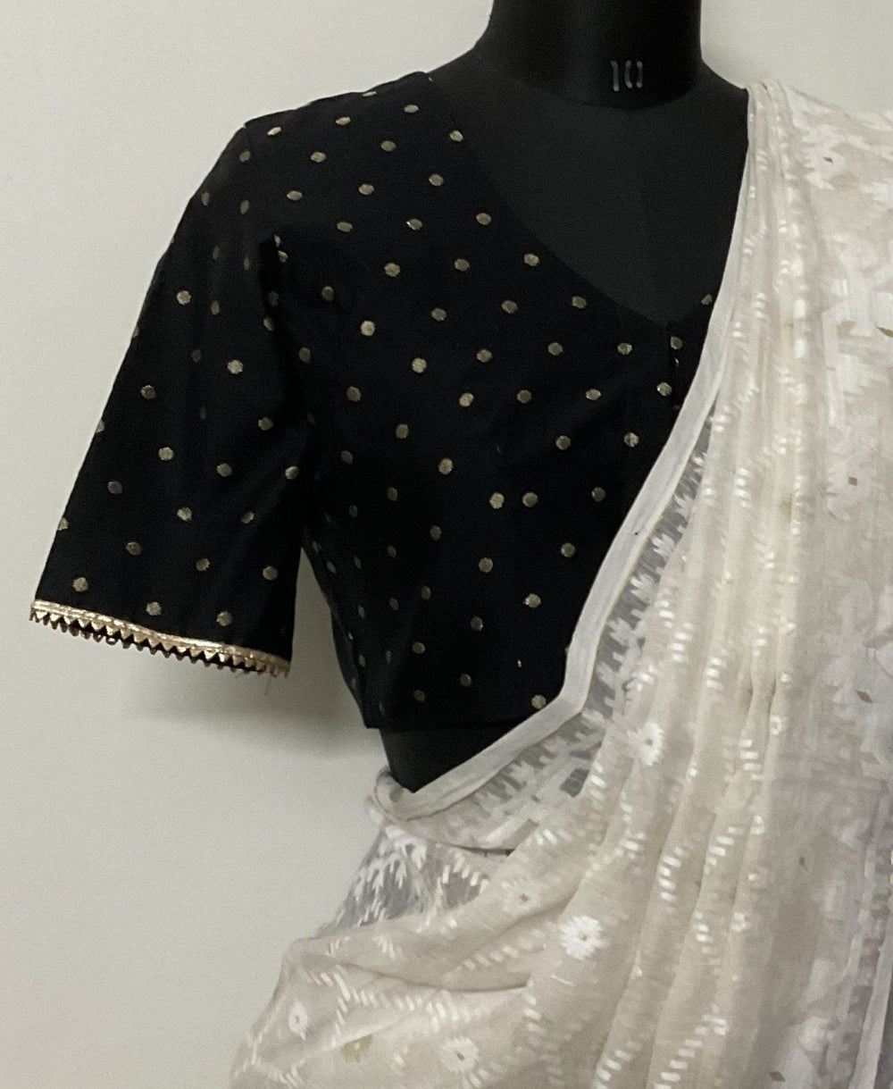 Buy Black Spun Dupion Golden Booti Blouse | Godhuli