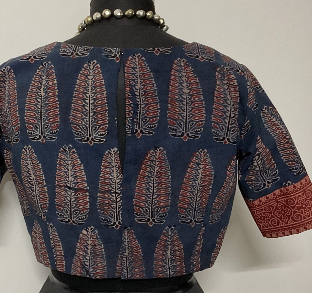 indigo long motif ajrakh cotton blouse