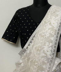 Buy Black Spun Dupion Golden Booti Blouse | Godhuli