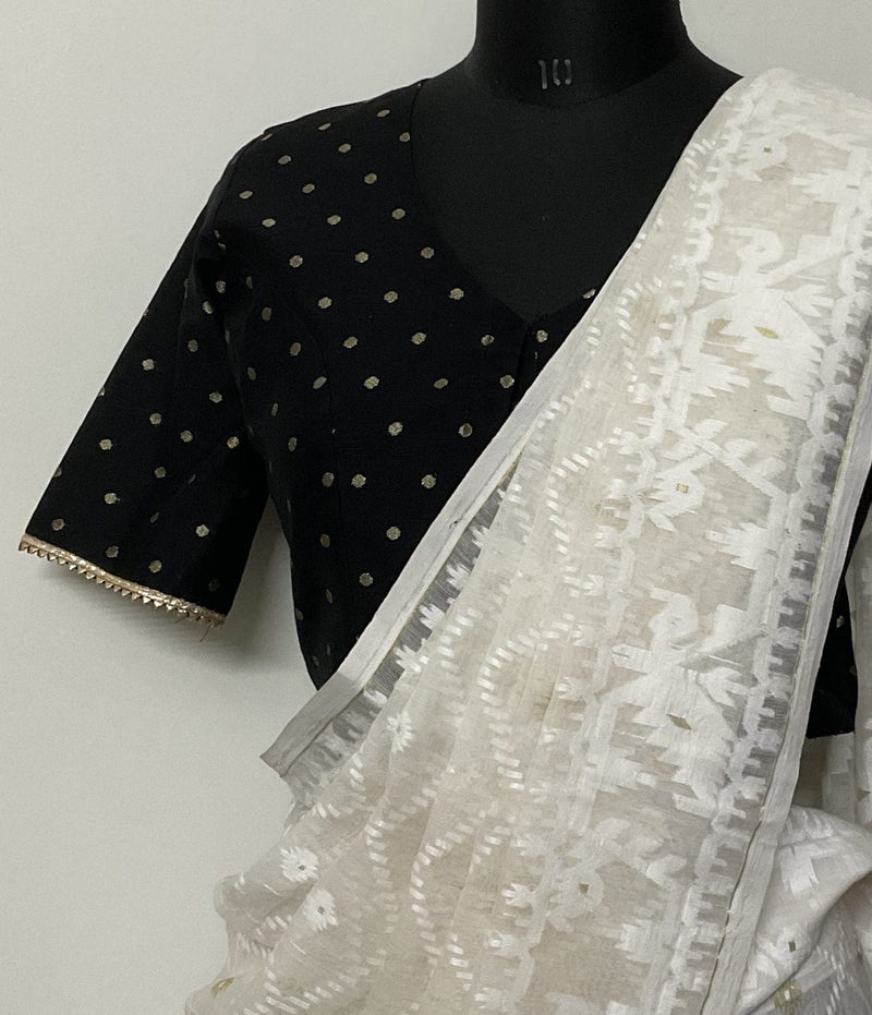 Buy Black Spun Dupion Golden Booti Blouse | Godhuli
