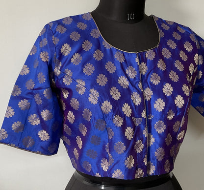 Blue brocade blouse with floral boota
