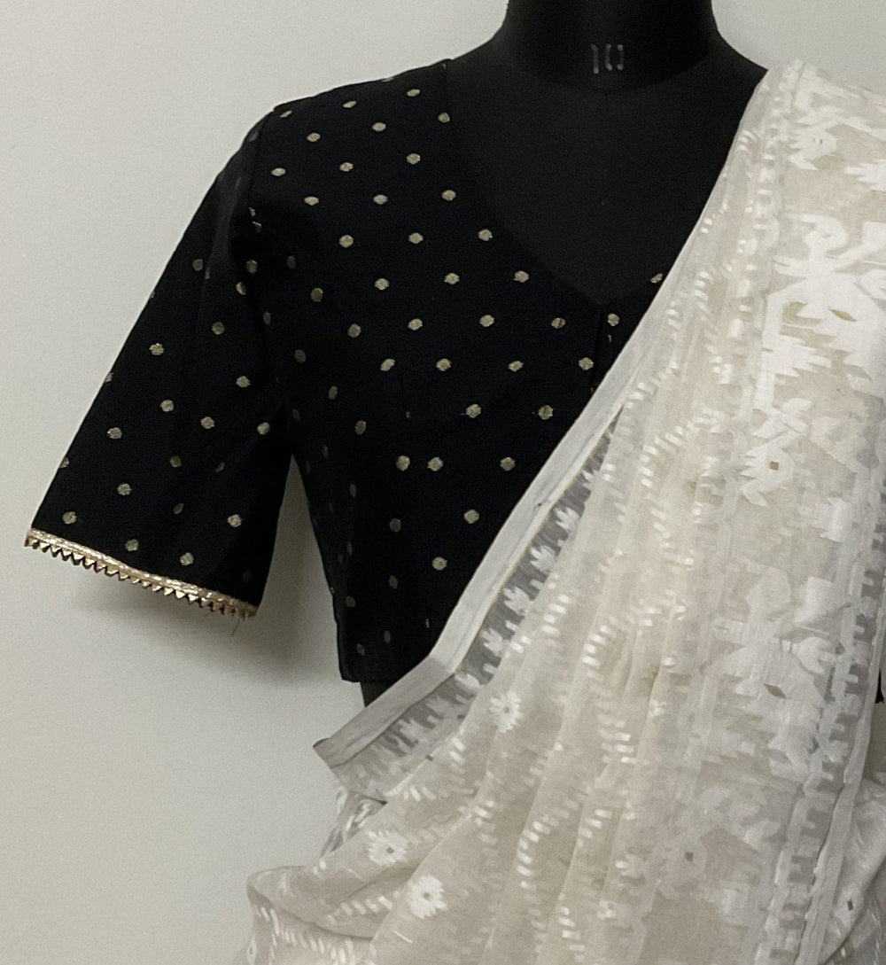 Buy Black Spun Dupion Golden Booti Blouse | Godhuli
