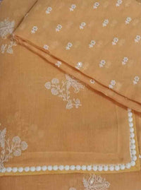 Buy Apricot Yellow Embroidered Linen Saree | Godhuli