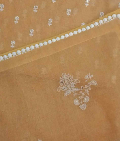 Apricot Yellow Embroidered Linen Saree