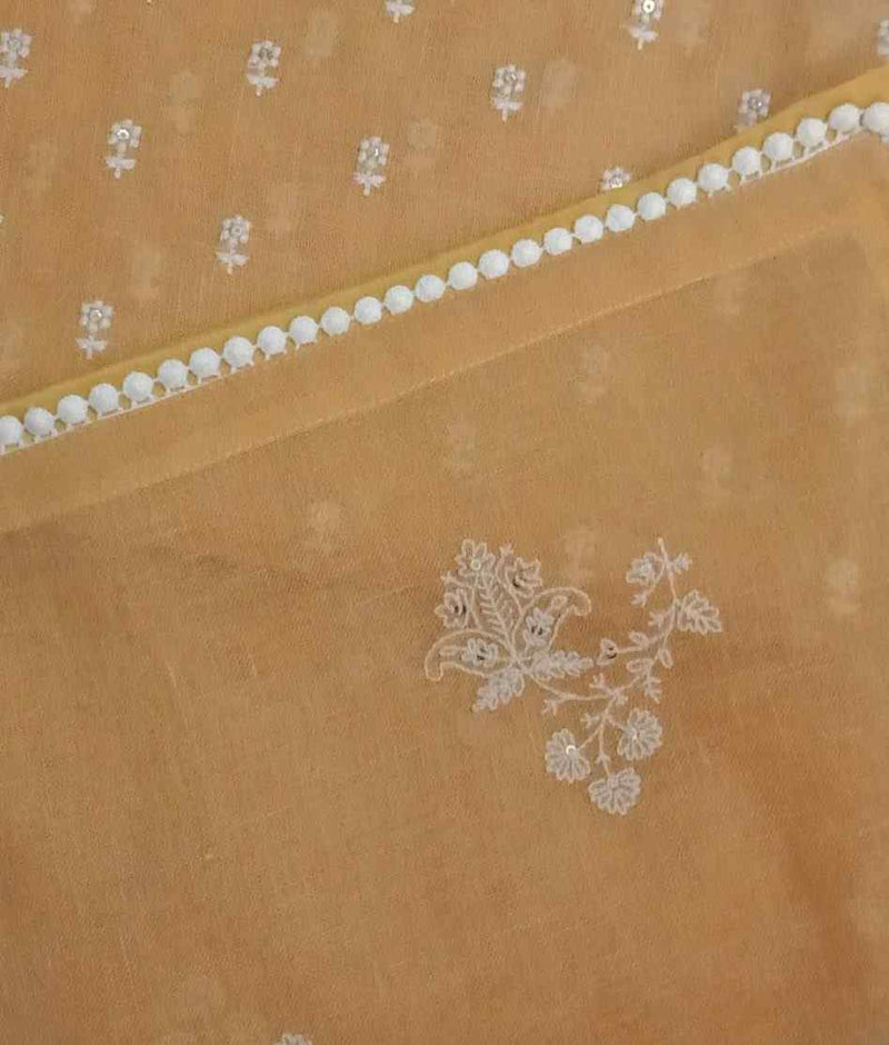 Buy Apricot Yellow Embroidered Linen Saree | Godhuli