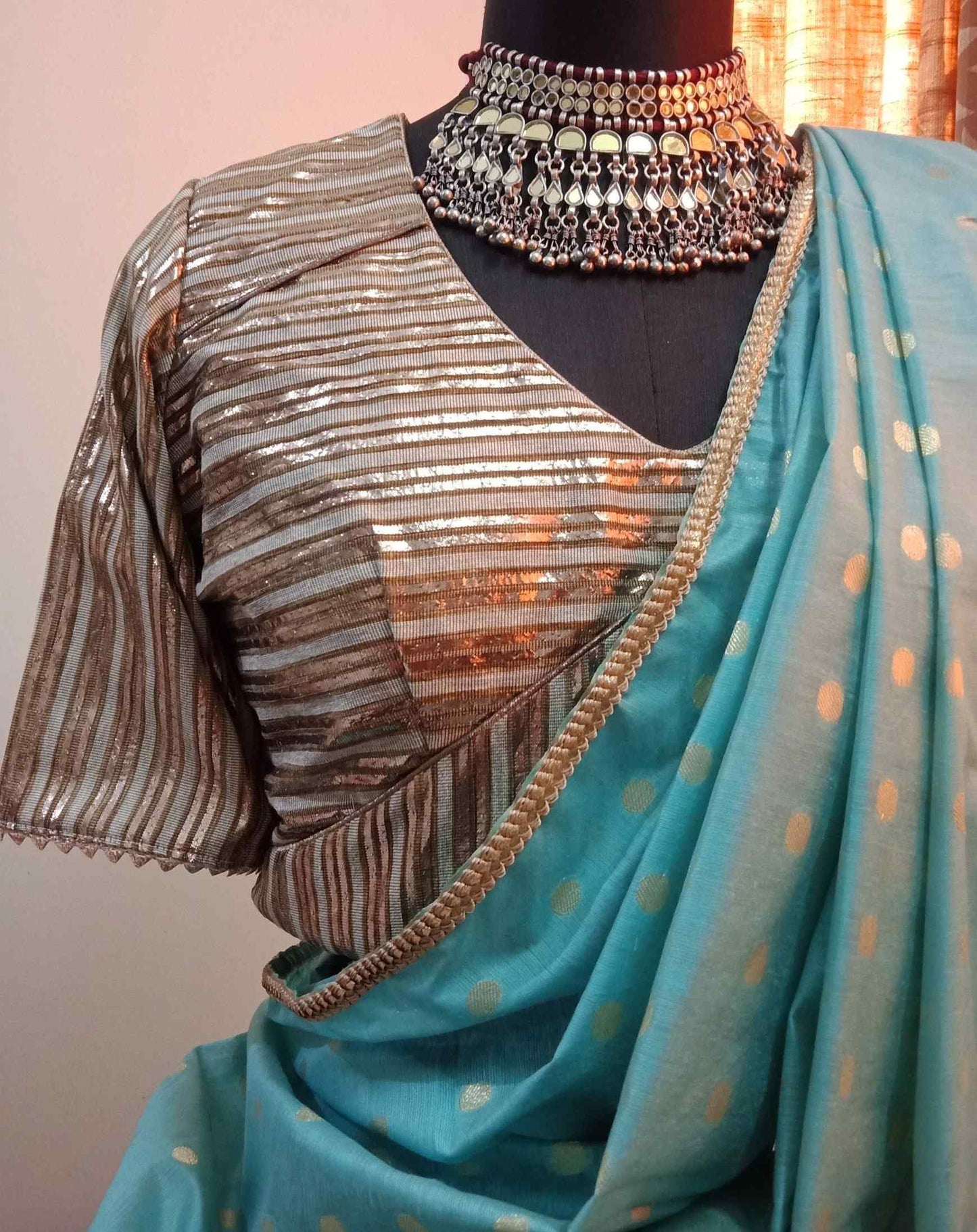 Aqua Blue Chanderi Coin Butta Saree