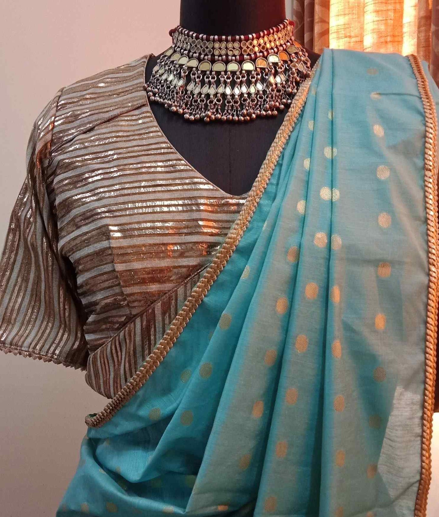 Aqua Blue Chanderi Coin Butta Saree