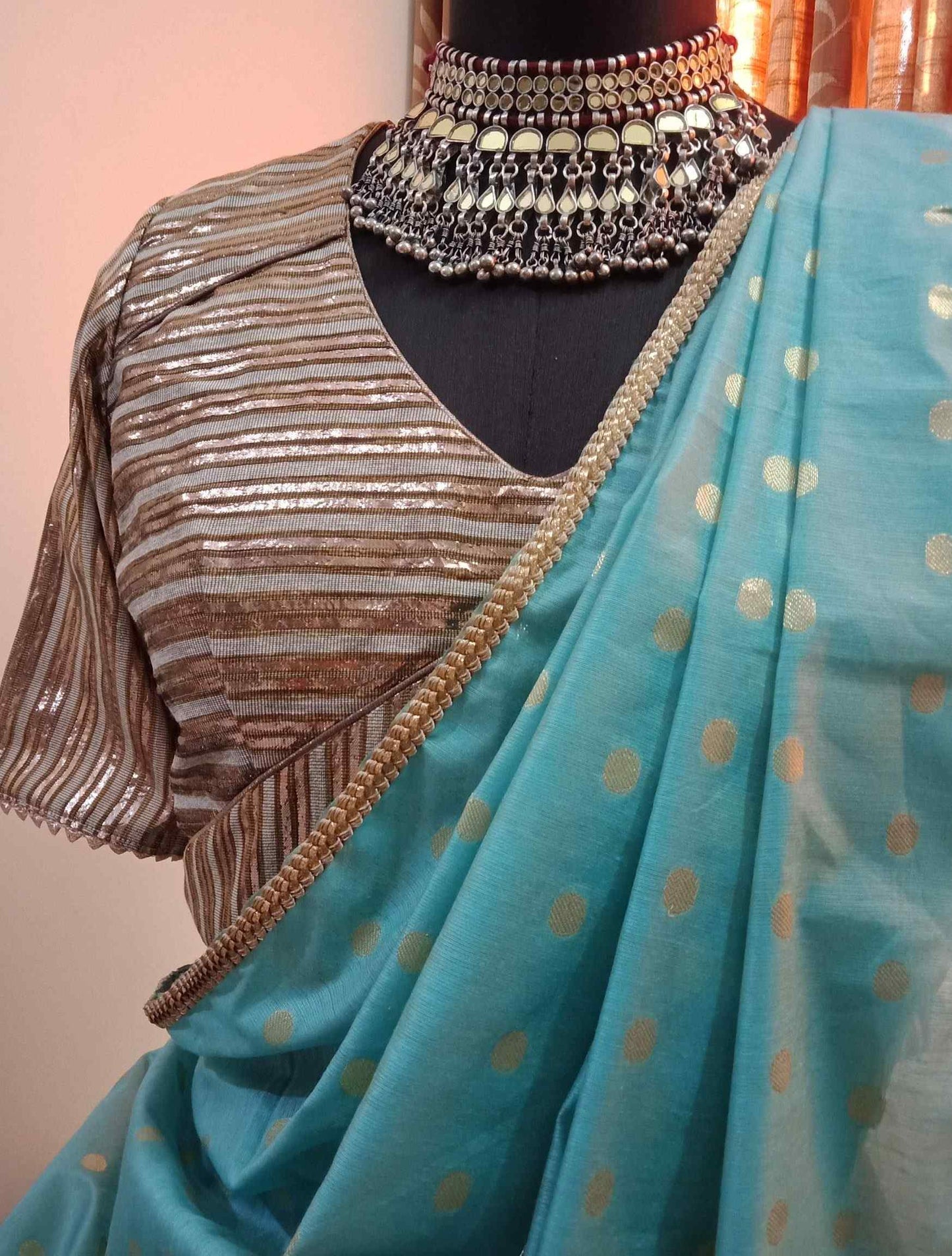 Aqua Blue Chanderi Coin Butta Saree