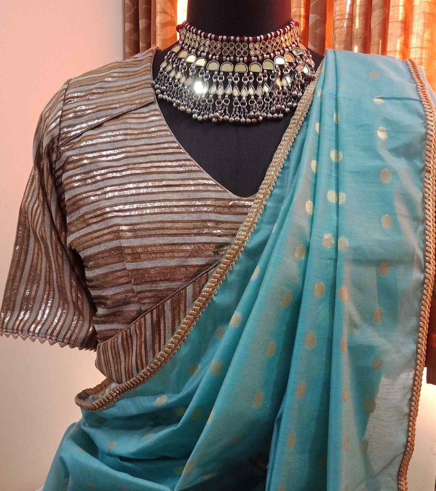 Aqua Blue Chanderi Coin Butta Saree