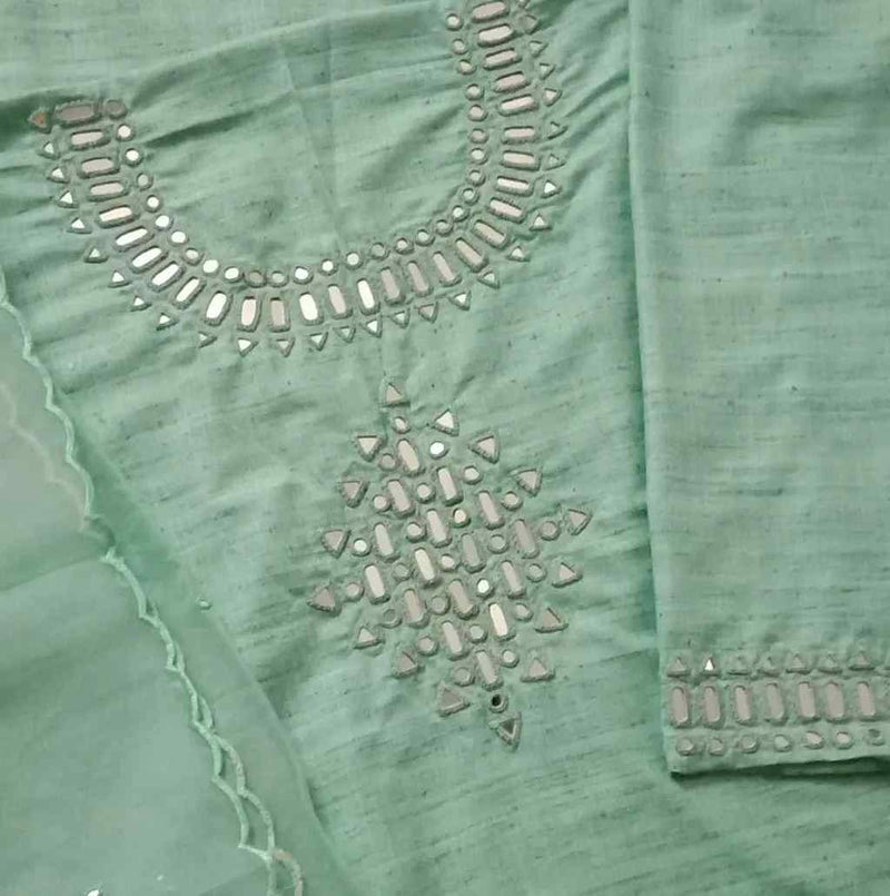 Buy Aqua Green Mirror Work Suit Set | Godhuli