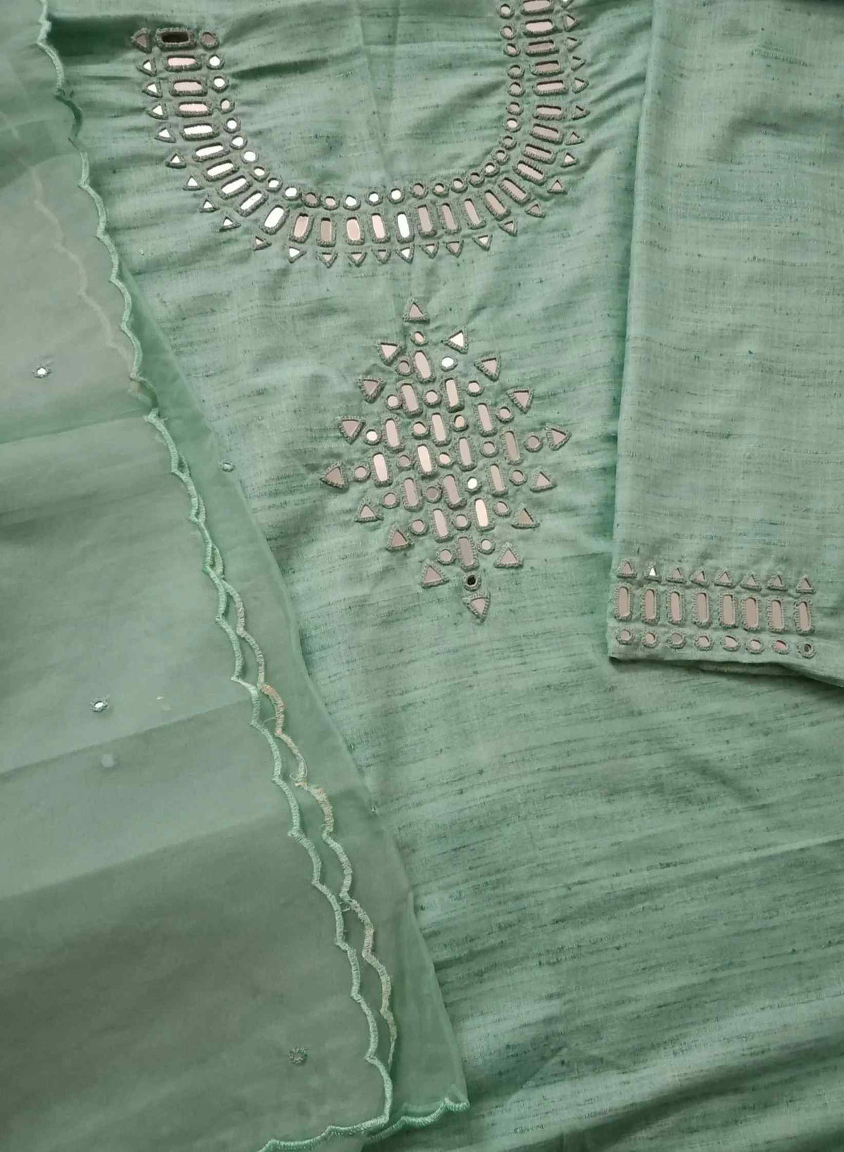 Aqua Green Mirror Work Suit Set