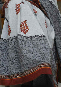 Buy Ash Grey Saree with Handblock Print | Godhuli