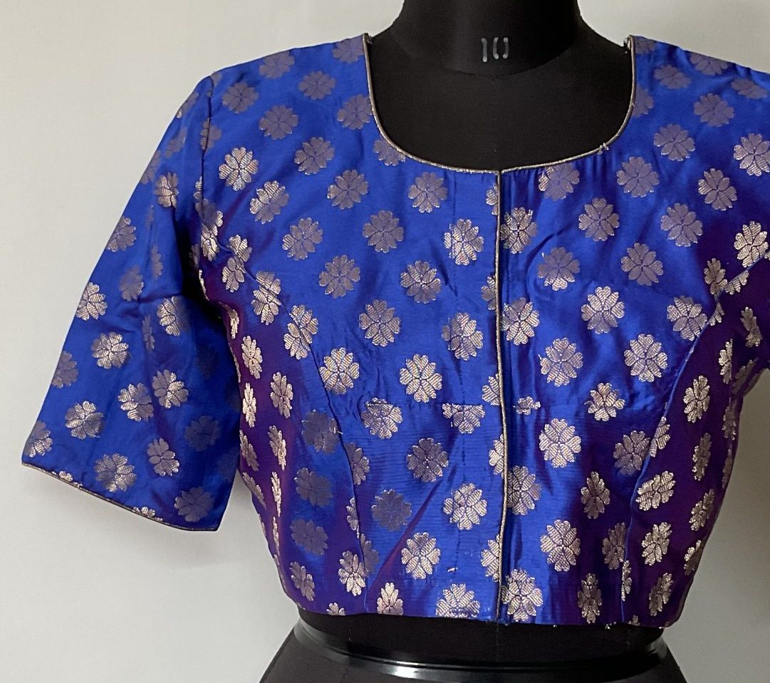 Blue brocade blouse with floral boota