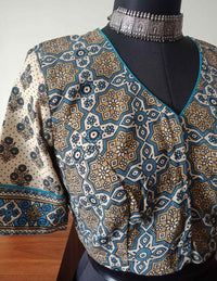 Beige Ajrakh Mughal Print Cotton Readymade Blouse | Godhuli