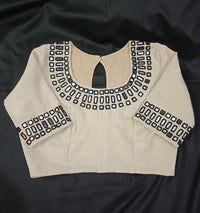 Beige Readymade Blouse with Black Handcrafted Mirrorwork | Godhuli